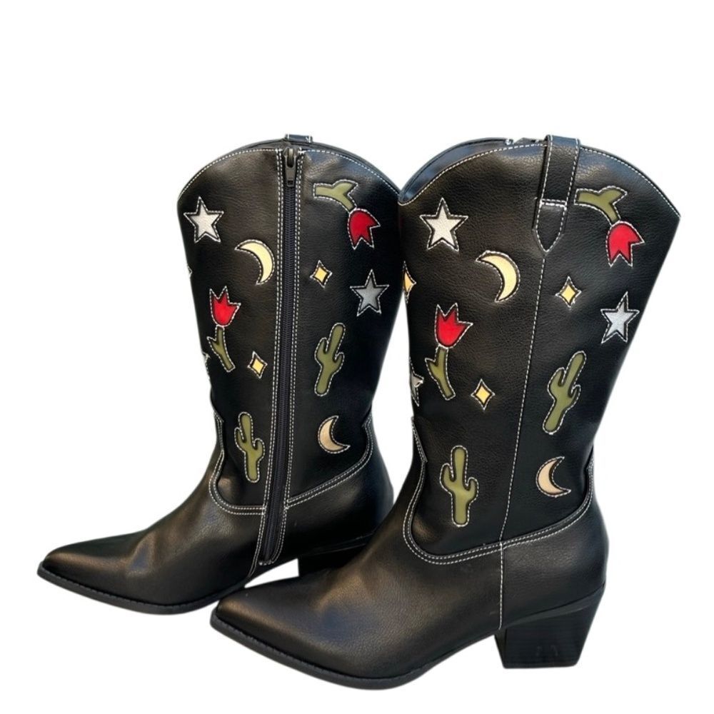 Western Boots Black Novelty Southwestern Cowgirl Desert Vibes Country Size 11